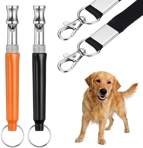 Dog Whistle, Dog Whistle to Stop Barking, Adjustable Ultrasonic Silent Pet Barking Stopper with Lanyard, (Black/Orange, 2 Pcs) Intended for All Puppies/Recall Control/Command Train