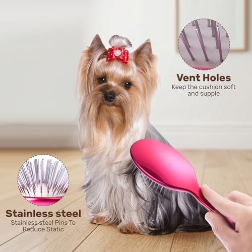 Slicker Brush for Dogs, Professional Pet Grooming Brush, 27mm Oval Stainless Steel Pin, Sparkle Glitter Handle, Anti-Static Round-Tipped Pins, Gentle Massage & Shedding Comb for Long Haired Dogs