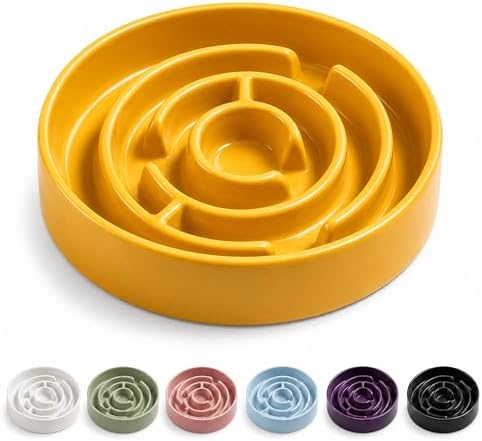 Ceramic Slow Feeder Dog Bowl, 1.5 Cup Puzzle Dish for Small Medium Dogs
