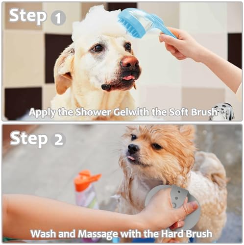 (6 Pcs) ELEGX Pet Grooming Bath Massage Brush with Soap and Shampoo Dispenser Soft Silicone Bristle for Long Short Haired Dogs Cats Shower