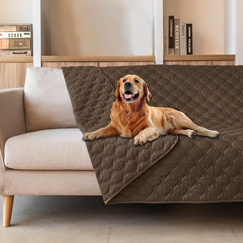 gogobunny 3X Stronger Waterproof Pet Blanket, Scratch Proof Furniture Protector for Dogs Cats, Reversible Cover 68x82 Inch, Dark Chocolate