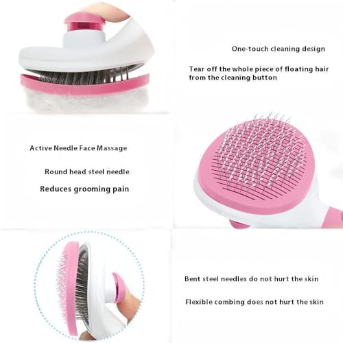 Cat Brushes for Indoor Cats, Dog Cat Bunny Pet Grooming Shedding Brush，Soft Silicone Self Cleaning Brushes for Pets with Long or Short Hair