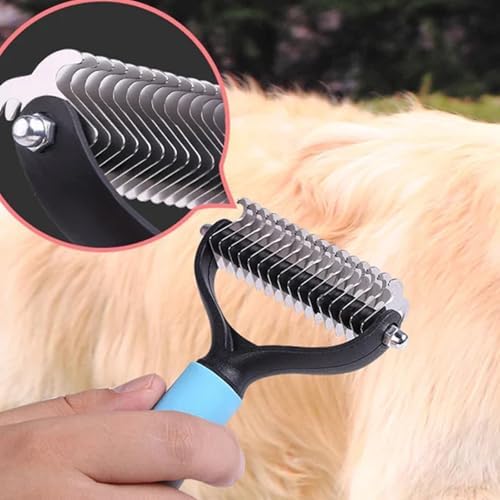 Pet Grooming Tool, Double Sided Undercoat Rake & Dematting Comb for Dogs and Cats, Deshedding Grooming Comb Fur Brush, Double Sided Shedding Brush