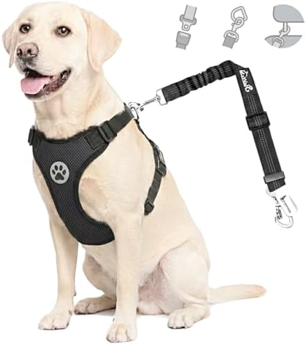 Lukovee Dog Car Harness Seat Belt, Harness & Seatbelt with 2 in 1 Buckle