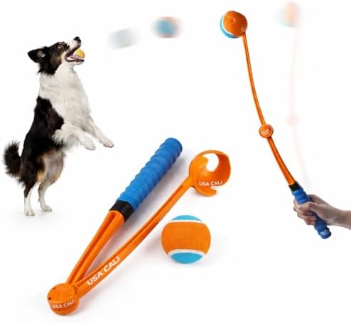 Foldable Dog Ball Launcher with 2.5” Tennis Ball, 25” Long Thrower, Hands-Free Ball Pickup, Outdoor Fetch Toy for Dogs