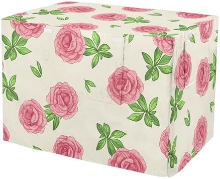 Kigai Peonies Dog Crate Cover Oxford Fabric Windproof Waterproof Kennel Cover with Breathable Mesh & Roll-Up Panels, Fit for 41 in Cage, Washable