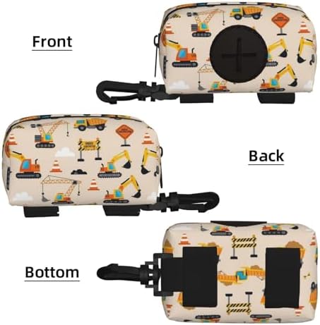 Portable Dog Poop Bag Dispenser Construction Cartoon Truck, Zippered Pouch Pet Waste Bag Holder with Carabiner Clip