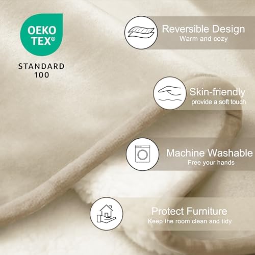 gogobunny Waterproof Bed Blanket, Reversible Sherpa Fleece Throw Blanket for Dog Puppy Cat, Furniture Cover Protects Bed Couch Sofa from Liquid Pee and Pet Fur (Cream, 30x40 inches)