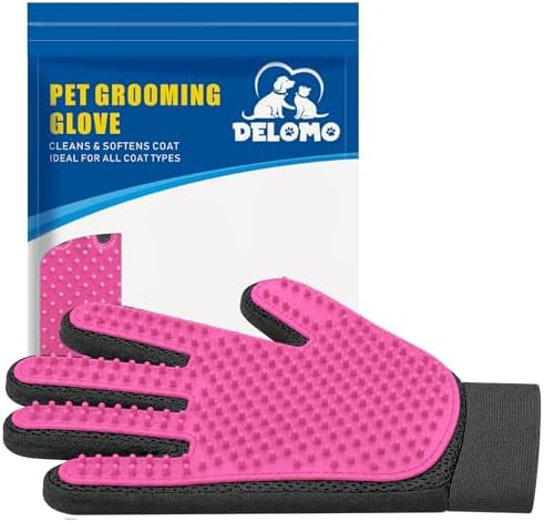 Pet Hair Removal Glove with 255 Silicone Tips for Dogs & Cats, Right Pink