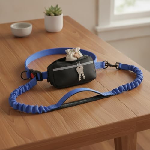 Hands-Free Dog Leash with Waist Pack, Shock-Absorbing Bungee Running Leash for Jogging and Hiking, Adjustable Polyester Belt with Storage Pouch (1 PC)