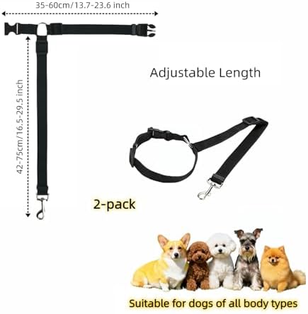 2-in-1 Car Seat Belt for Dogs, Headrest Dog Safety Harness & Leash - Adjustable Nylon Vehicle Pet Restraint, Tangle-Free Travel Solution for Small to Medium Dogs, 2-Pack