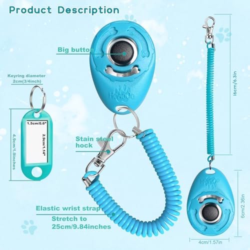 Dog Training Clicker with Coil Wrist Strap and Name Tags, Pet Training Clickers for Puppy, Cat, Potty, Bird, Horse, Pet, Trainer Training Tools, Behavior Aids (6 Colors)