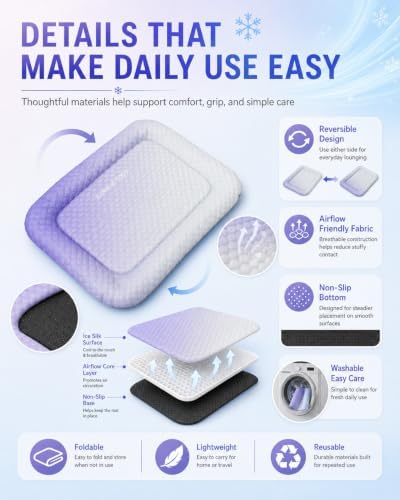 Ice Silk Pet Cooling Mat -Breathable Summer Cooling Bed for Dogs & Cats, 2026 New Reversible Pressure Activated Blanket, Stay Cool & Dry, Washable, Non-slip Self Cool Foldables Pad(Purple,11.8*15.7in)