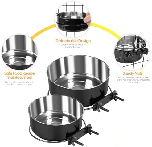 2 Pcs Stainless Steel Large Dog Crate Food Water Bowl, 56 & 41 OZ