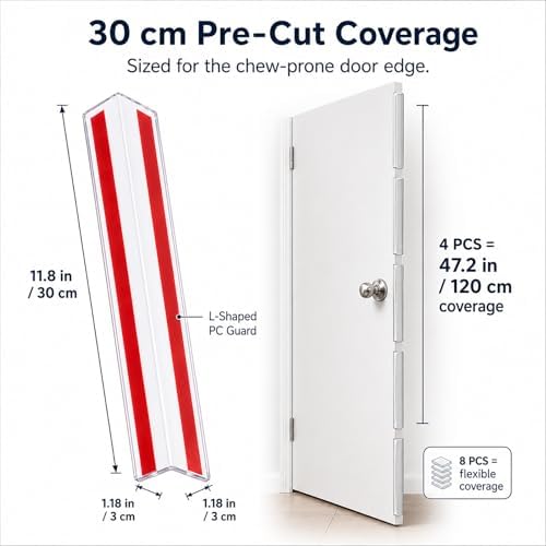 Door Frame Protector Dog Chewing: 8 Pack Clear PC L-Shaped Door Edge Guards, Self-Adhesive Door Gap & Jamb Protector for Dogs Scratching, Chewing, Clawing, 11.8 x 1.18 in Each Side (8, 11.8inch)
