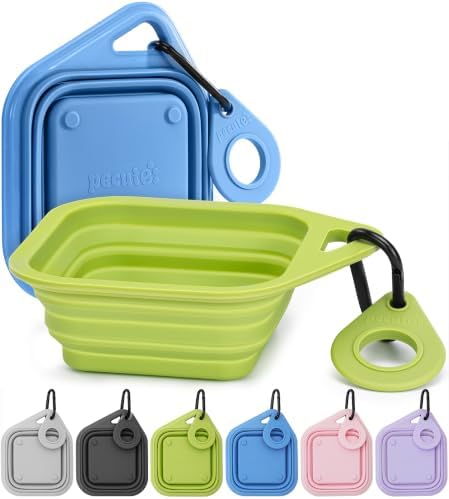 Pecute 2 Pack Foldable Dog Bowls for Travel, Portable Silicone, Blue/Green
