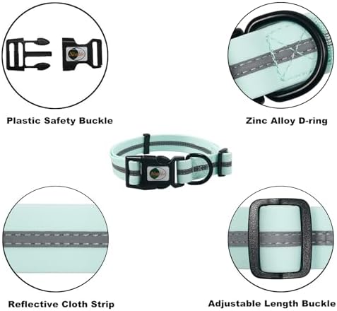 Nimble Reflective Waterproof Dog Collar Adjustable Odor Resistant Easy Clean Pet Collar for Small Medium Large Dogs Night Walking Outdoor Rainy Use (Light Blue, Large (15.35”-24.8”inches))