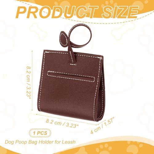 Dog Poop Bag Holder, Leather Pet Waste Bag Dispenser for Leashes Roll Style Portable Reusable Easy Cleanup Pouch(1Pcs, Dark Brown), Intended for Outdoor/Travel/Walking with Dog