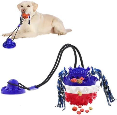 Askhald Aggressive Chewer Dog Toys - Rope Toys with Suction Cup, Teething Treats & Puzzle Food Dispensing Ball (Navy Blue)