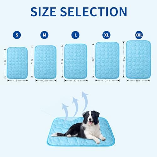 Cooling Mat for Dogs, Self-Cooling Ice Silk Dog Mat, Portable Washable Non-Slip Pet Cooling Pad for Indoor & Outdoor Summer Use, Breathable Dog Cooling Blanket for Large & Small Dogs (Blue, Medium)