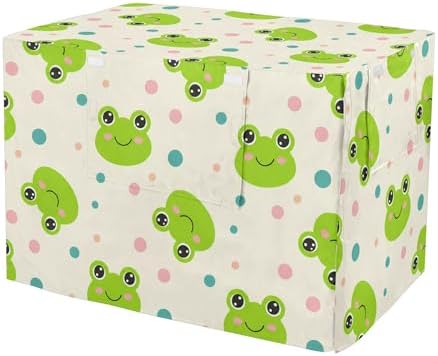 Kigai Frogs Dog Crate Cover Oxford Fabric Windproof Waterproof Kennel Cover with Breathable Mesh & Roll-Up Panels, Fit for 54 in Cage, Washable