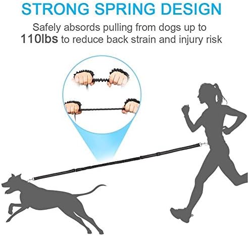 Hands Free Dog Leash for Running Walking Training Hiking,Retractable Bungee Dog Running Waist Leash Shock Harness for Medium to Large Dogs,Reflective Stitches,Adjustable Waist Belt, Dual Handle