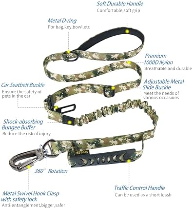 Hotsky Tactical Bungee Shock Absorbing No Pull Dog Leash,Blue Camo,4-6FT
