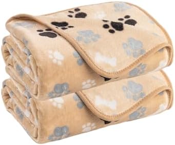 Dog Blanket Paw Bone Pattern 1 Pack 2 Super Soft Warm Flannel Sofa Cover Car Bed Protector, Urine Proof Washable Outdoor Pet Blanket for Puppy Large Dogs & Cats,60"*50" Beige