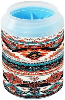 Dog Paw Cleaner Cup, Aztec Navajo Pattern Portable Paw Washer with Soft Silicone Brush, Pet Foot Cleaner for Small Medium Large Dogs Cats, 2.56x4.53 Inch
