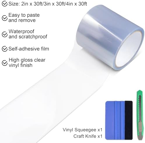 Arespark Car Door Edge Guard Protection Clear Vinyl Wrap Universal Door Sill Guard Anti-Collision Ratch-Resistant Protection Film, Transparent Paint Protection Vinyl Roll with Free Tools(4in x 30ft)