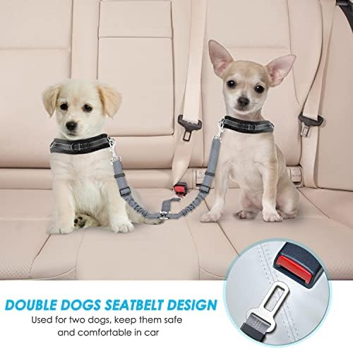 SlowTon Double Dog Seat Belt for Car with Elastic Bungee Buffer, Adjustable
