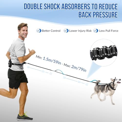 AUTOWT Hands-Free-Dog-Leash- Padded Adjustable Waist Walking Leash with Removable Zipper Pouch, Crossbody Shock Absorbing Bungee Leash Dual Handle and Reflective Stitches for Dogs Running Jogging