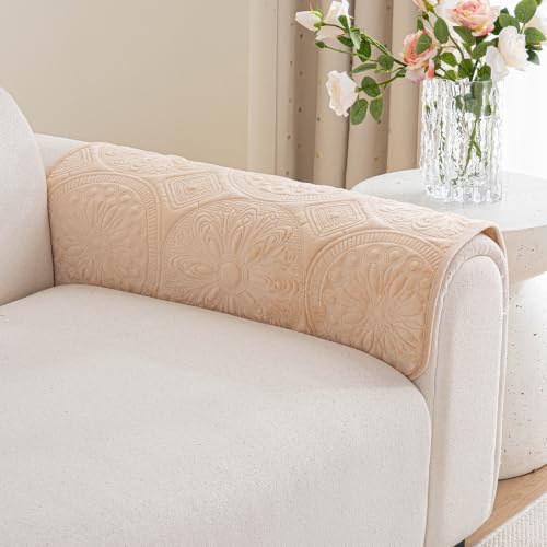 Couch Covers for Sofa, Flower Couch Cover for Dogs, Bohemia Sofa Covers Washable, Anti Slip Furniture Protector Covers for Armrest(1pc, Khaki, 27.6"x 27.6")