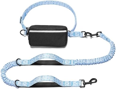 iYoShop Hands Free Dog Leash with Zipper Pouch, Blue Heart, Large