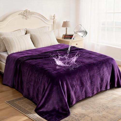 gogobunny Waterproof Flannel Blanket for Bed Couch Sofa, Reversible Double-Sided Throw for Dog Cat, Stain Resistant Furniture Protector Against Liquid Pee & Fur (90" x 108", Dark Purple/Light Purple)