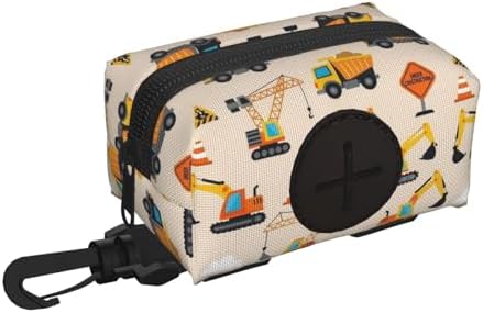 Portable Dog Poop Bag Dispenser Construction Cartoon Truck, Zippered Pouch Pet Waste Bag Holder with Carabiner Clip