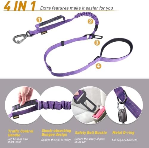 AUBELL Tactical Dog Leash Heavy Duty,4-6ft No Pull Bungee Leash,Purple