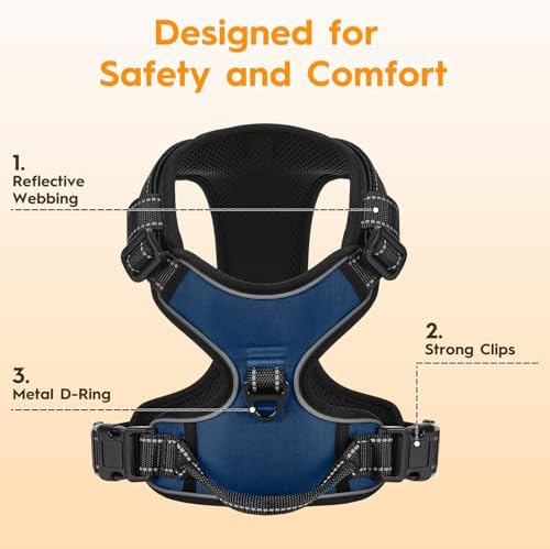 No Pull Dog Harness, No-Choke Soft Padded Reflective Dog Vest Harness with Front Clip & Top Handle, 2 Quick-Release Buckles, Adjustable for Small Medium Large Dogs