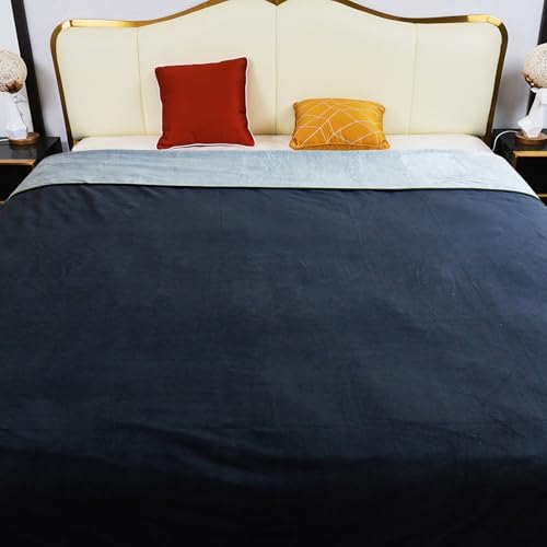 Ahinahwap Waterproof Blanket for Bed, 80"x90" Leak-Proof Design, Reversible & Washable King Size Waterproof Blanket, Large Water Resistant Blankets, Reusable (Black/Light Grew)