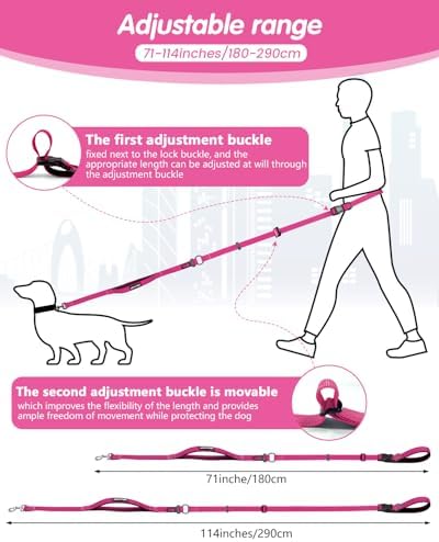Hands Free Dog Leash, Multifunctional Crossbody Dog Leash, 5.9-9.5Ft Long Waist Belt with Car Seatbelt and Double-Sided Reflective Stitches for Medium and Large Dogs Walking, Jogging