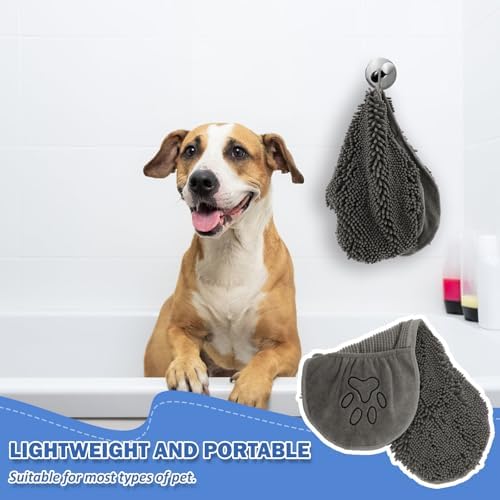 Soft Quick Dry Towel for Dogs | Ultra Absorbent Microfiber Shammy | Comfortable Hand Pockets | Indoor Outdoor Use | Soft Material | Machine Washable(Grey)