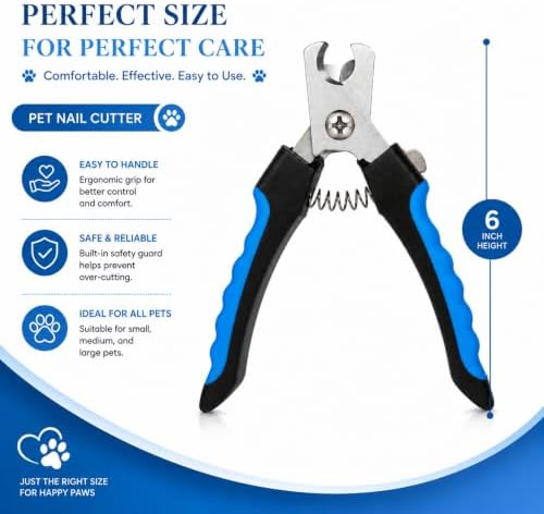 Dog Nail Clippers with Safety Stop & Nail File, Dog Nail Trimmer for Small Medium Large Dogs & Cats, Stainless Steel Pet Grooming Clipper with Non-Slip Handle