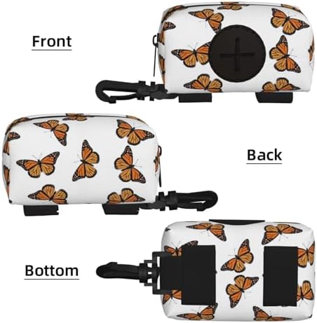Puppy Dog Waste Bag Holder Butterfly Flying, Lightweight Waterproof Pouch with Carabiner for Leash Attachment
