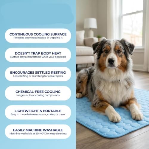 Dog Cooling Mat - No Freeze Needed, Self-Cooling Pad for Dogs, Washable Portable Coolings Pad for Dogs Cats(Blue，Medium)