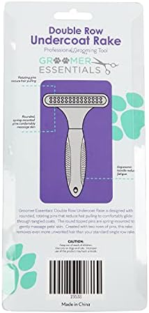 GROOMER ESSENTIALS Dematting Brush for Dogs, Double Row Undercoat Fur Rake, Effective Deshedding Rake for Thick Coats, Professional Pet Grooming Tool