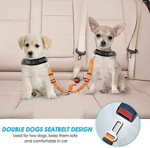 SlowTon Double Dog Seat Belt for Car with Elastic Bungee Buffer, Adjustable