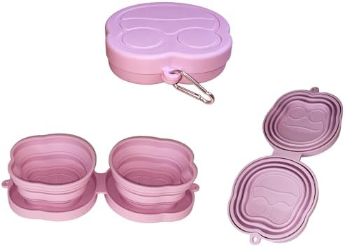 Portable Collapsible Dog Bowl, 2-in-1 Foldable Pet Feeding & Water Dish with Carabiner – Lightweight Travel Bowl for Dogs & Cats, Perfect for Walking, Hiking, Camping (Pink)