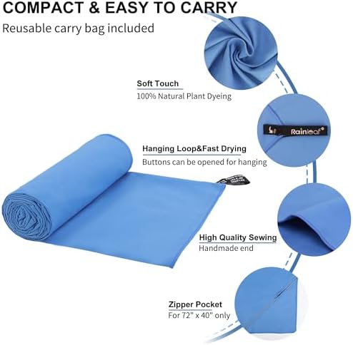 Rainleaf Microfiber Towel Quick Dry Camping & Travel & Gym Towel. Compact