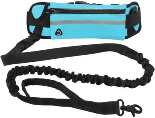 Hands Free Dog Running Leash with Waist Pack, Reflective Strip Elastic Shock Absorbing Walking Belt, Adjustable Waist Strap for Jogging Hiking Walking Medium Small Dogs (Blue)