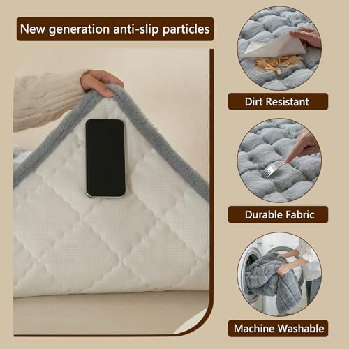 OHSIO Couch Cover for Pets Plush, Non Slip Cozy Sofa Cover Pet Friendly, Soft Thick Fuzzy Sofa Slipcovers for 3 Cushions Washable Couch Sofa Funiture Protector(Light Grey,27.6'' x 63'')